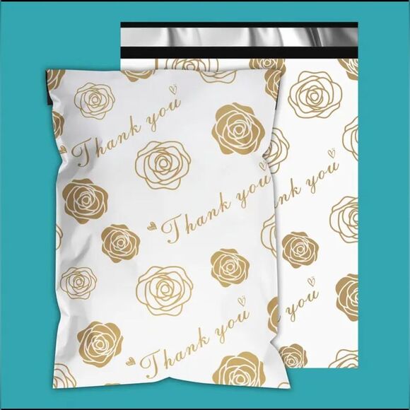 ThankYou Golden Rose Print Waterproof SelfSealing Polymailer 15 packs - Picture 1 of 5